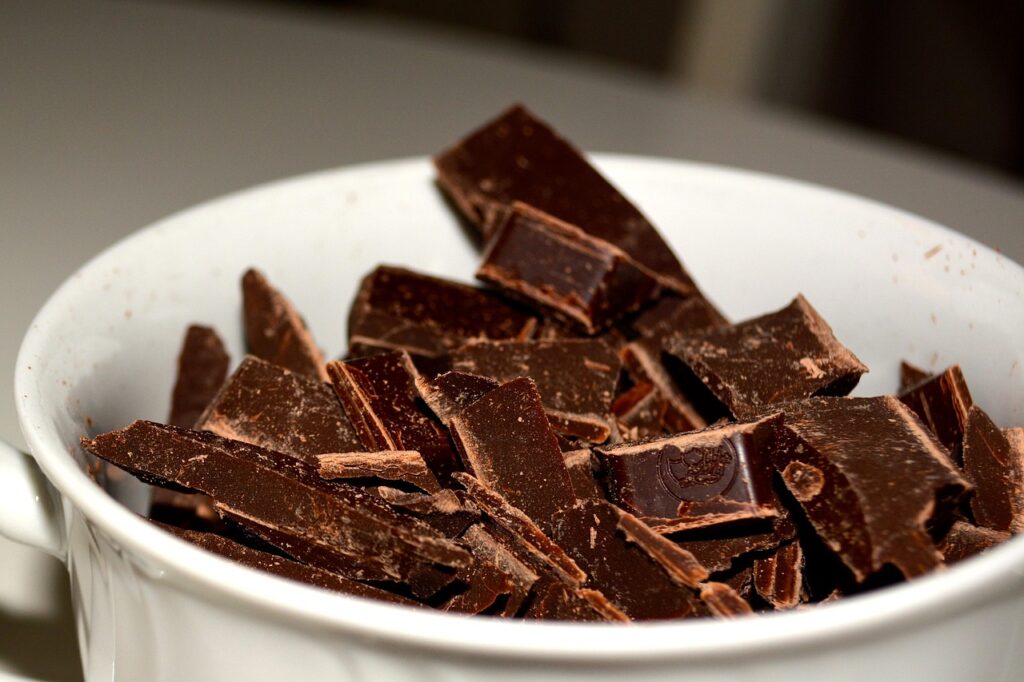 鍋に砕いたチョコレートが入っている